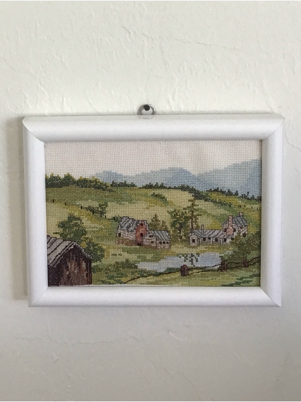 Vintage Handmade Framed completed countryside landscape cross-stitch piece. - Picture 2 of 10
